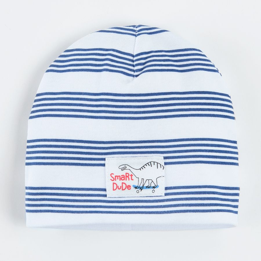 Red with letters print and white striped all year round beanies - 2 pack