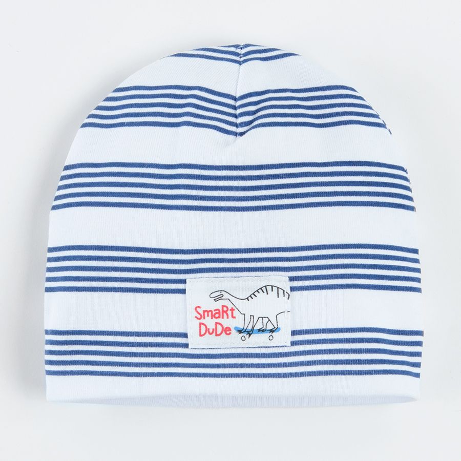 Red with letters print and white striped all year round beanies - 2 pack