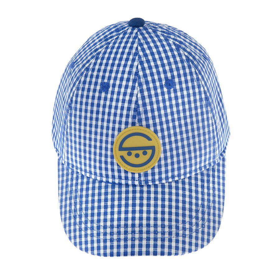 Blue checked jockey hat