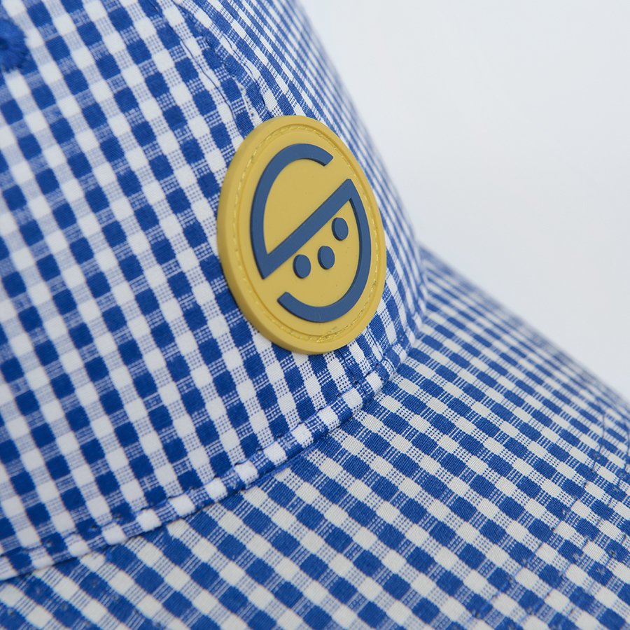 Blue checked jockey hat