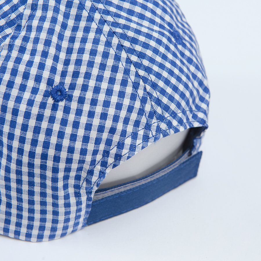 Blue checked jockey hat