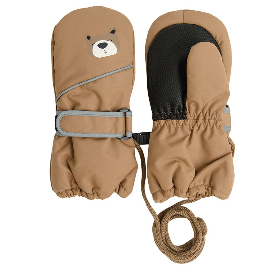 Brown ski gloves with bear pattern