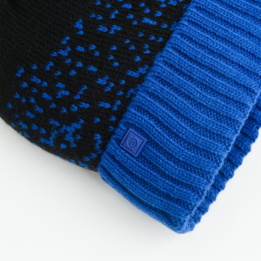 Blue cap with pom pom and scarf set