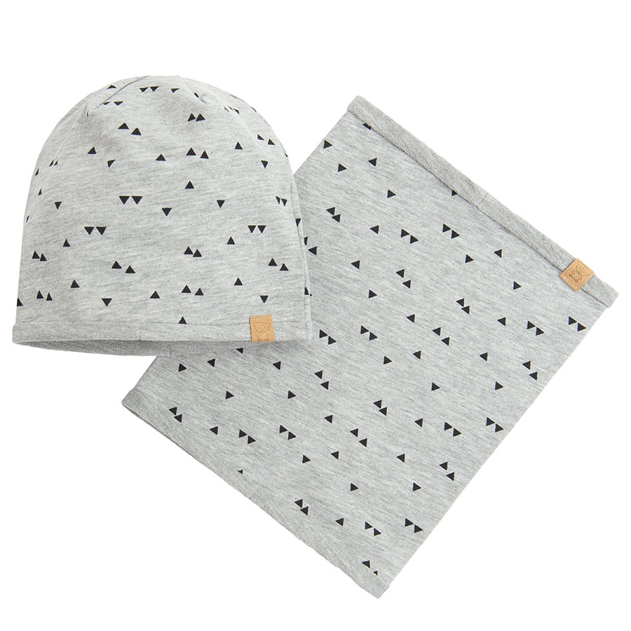 Grey with Black triangles print cap and neckerchief