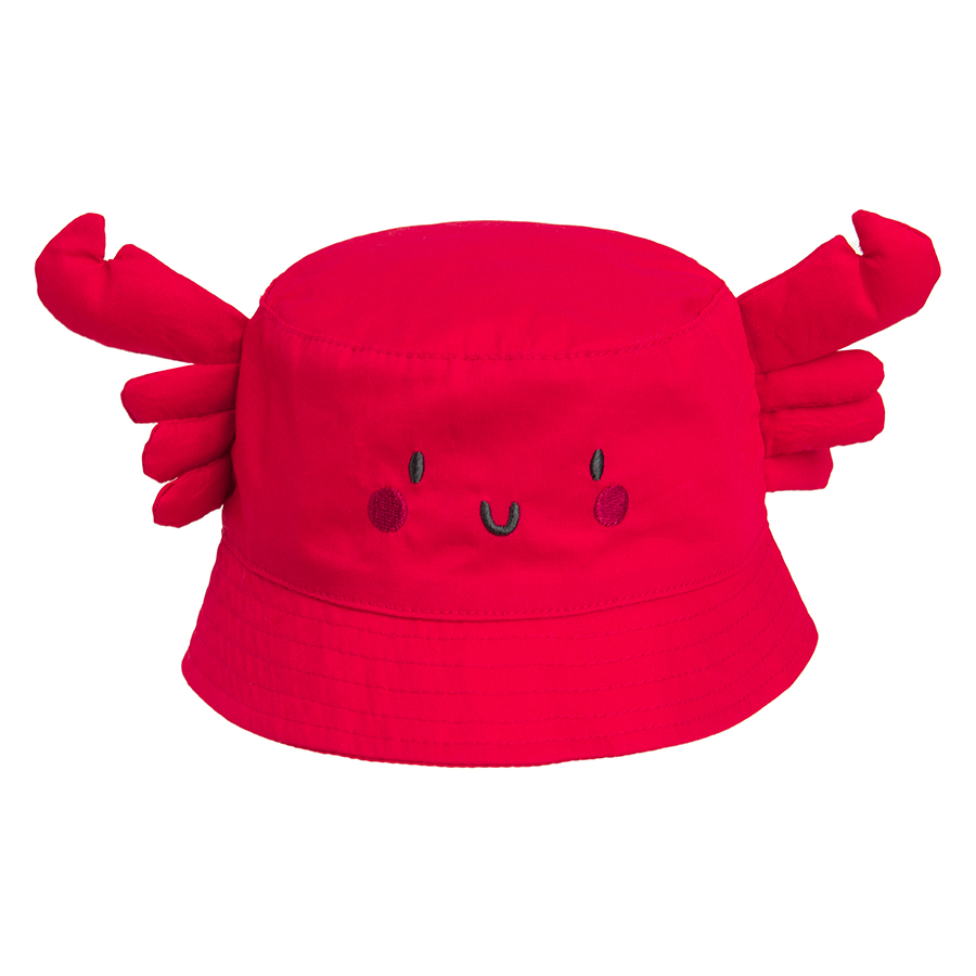Red summer cap with crab print and claws