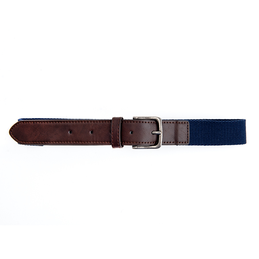 Blue belt with brown leather details