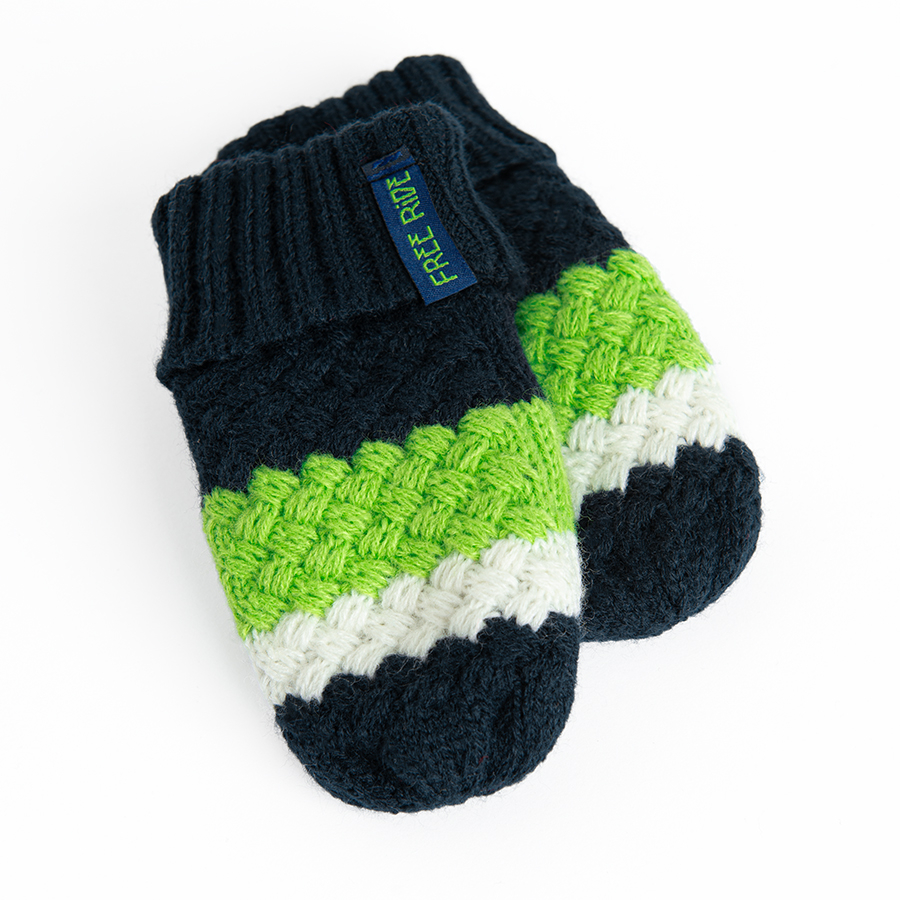 Green, white and blue stripes gloves