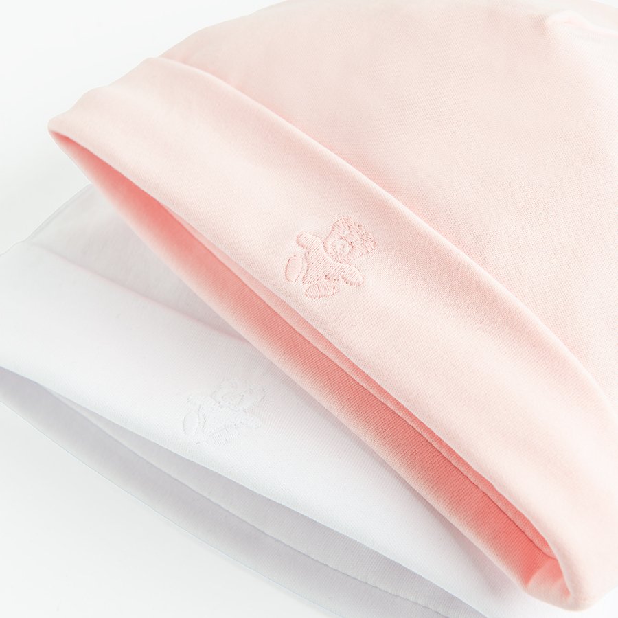 White and pink caps from organic cotton- 2 pack