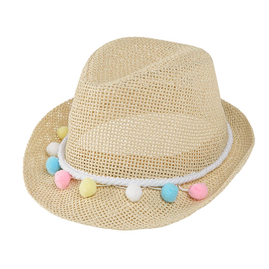 Brimmed summer cap with pom pom