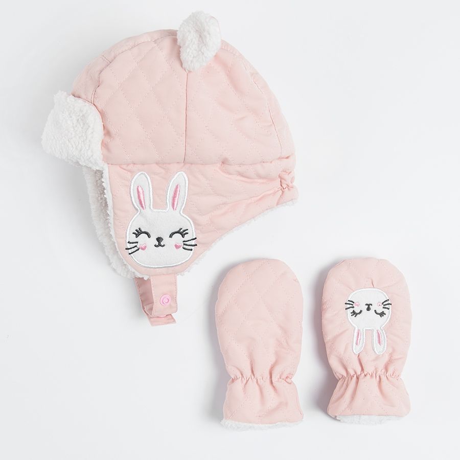 Winter set rabbit hat and mittens
