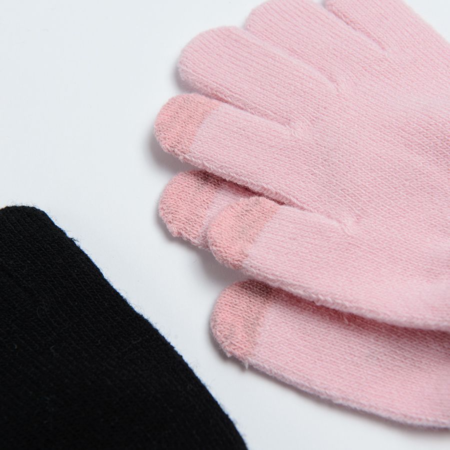 Γάντια 2 ζεύγη μαύρο και ροζ