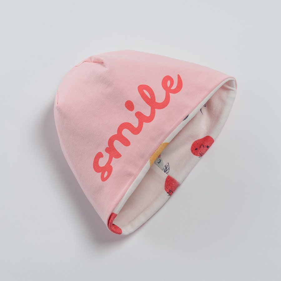 Σκούφος 2 τμχ λευκό ροζ με στάμπα φρουτάκια Smile