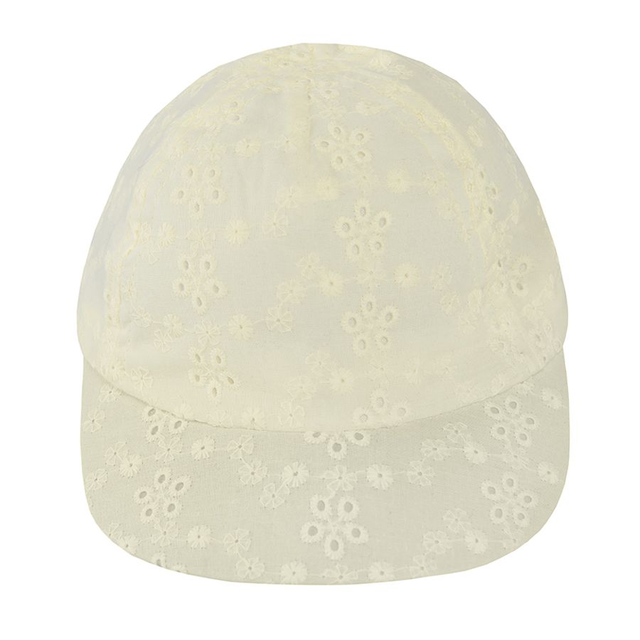 Yellow jockey hcap with flower print and bow on the elastic band