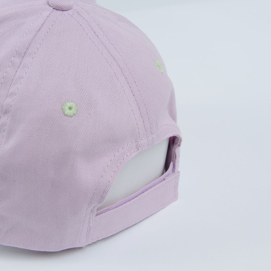 Mint and purple joeckey hat