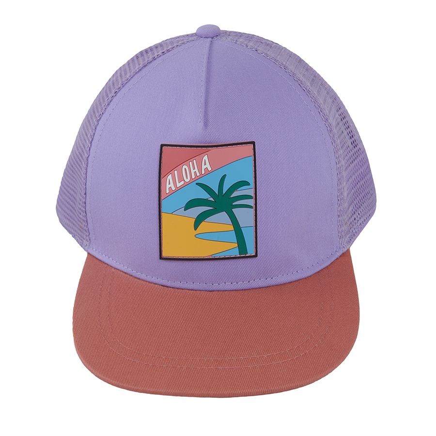 Καπέλο καφέ μωβ με στάμπα Aloha και φοίνικα