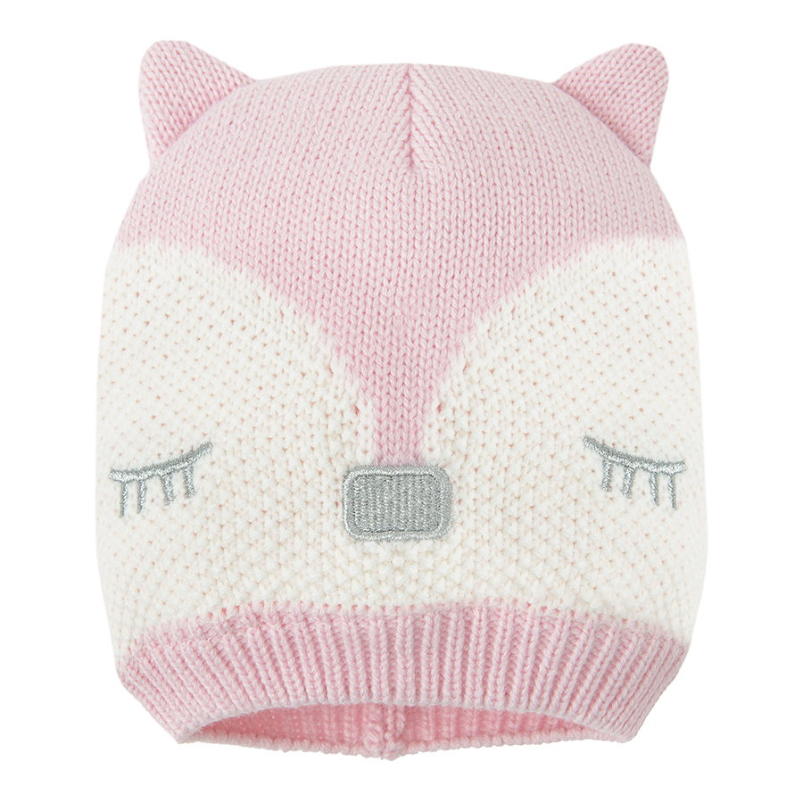 White and pink cap with fox print