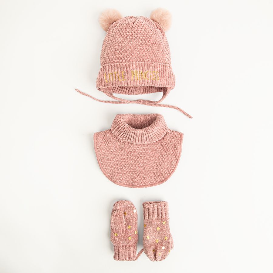Pink with gold polka dot mittens