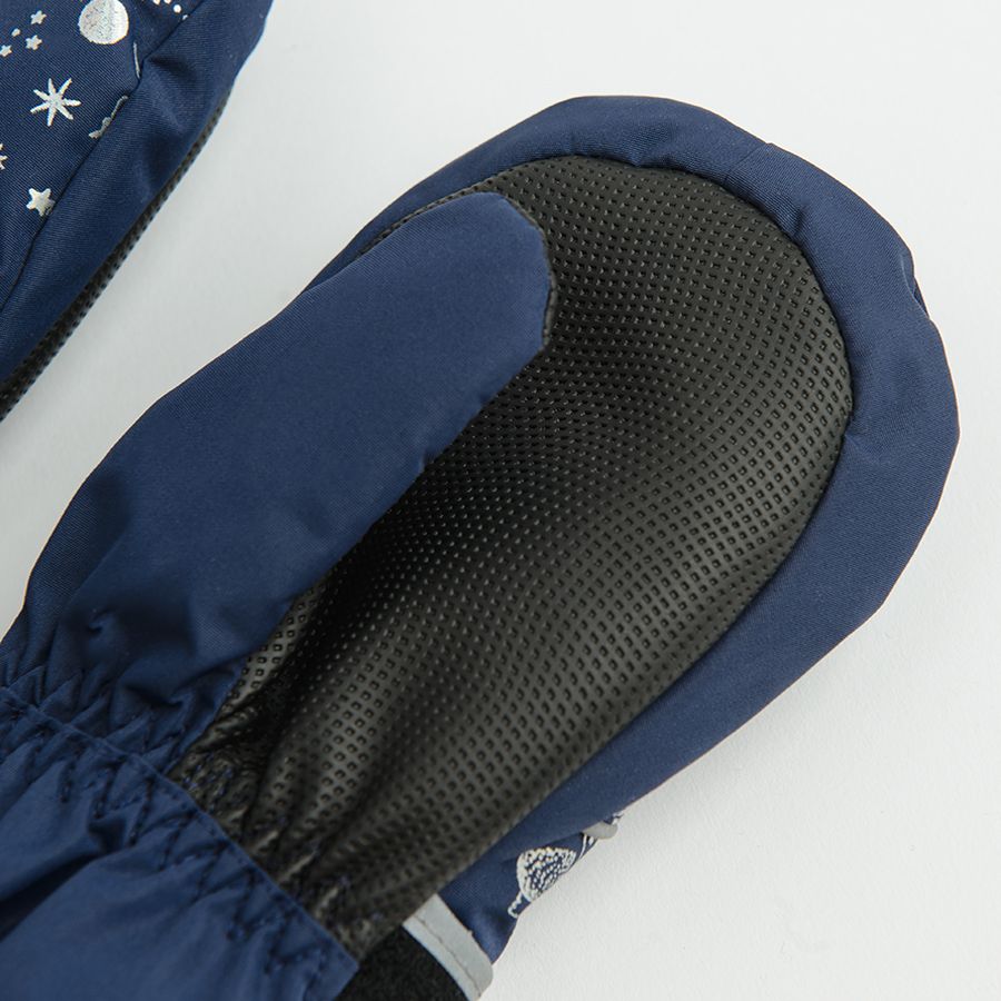 Blue ski gloves with unicrons and stars print