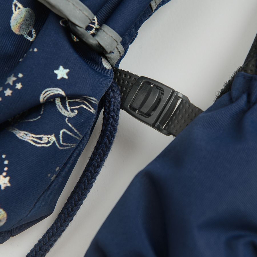 Blue ski gloves with unicrons and stars print