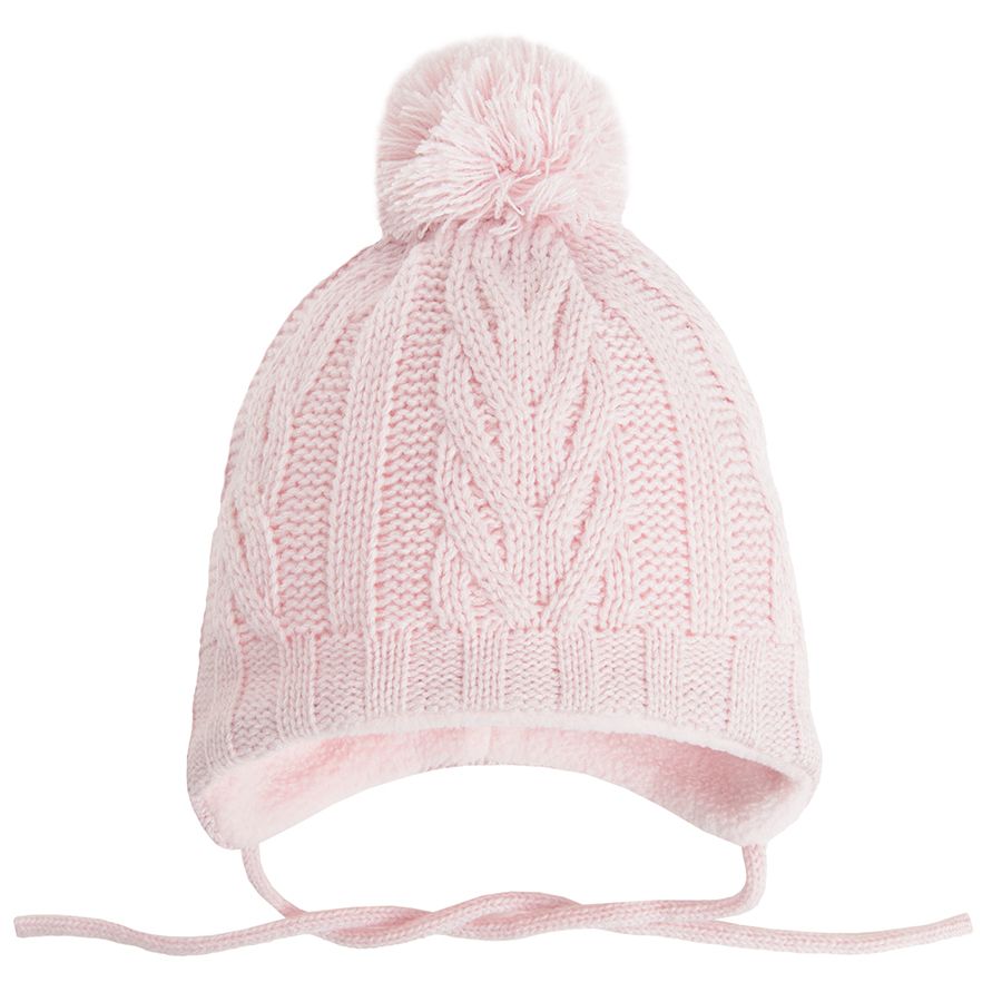 Σκούφος ροζ με επένδυση fleece και pom pom