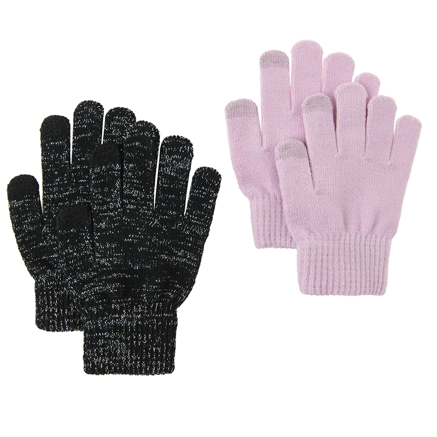 Γάντια 2 ζεύγη ροζ και μαύρα για οθόνη αφής