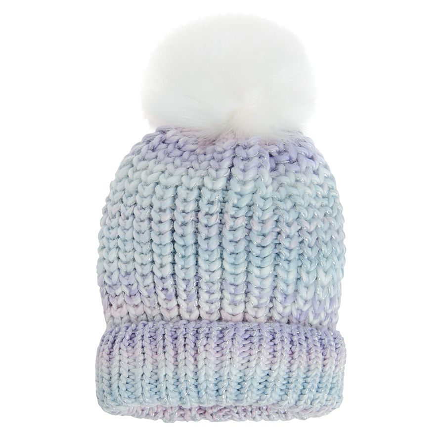 Blue pink cap with pom pom