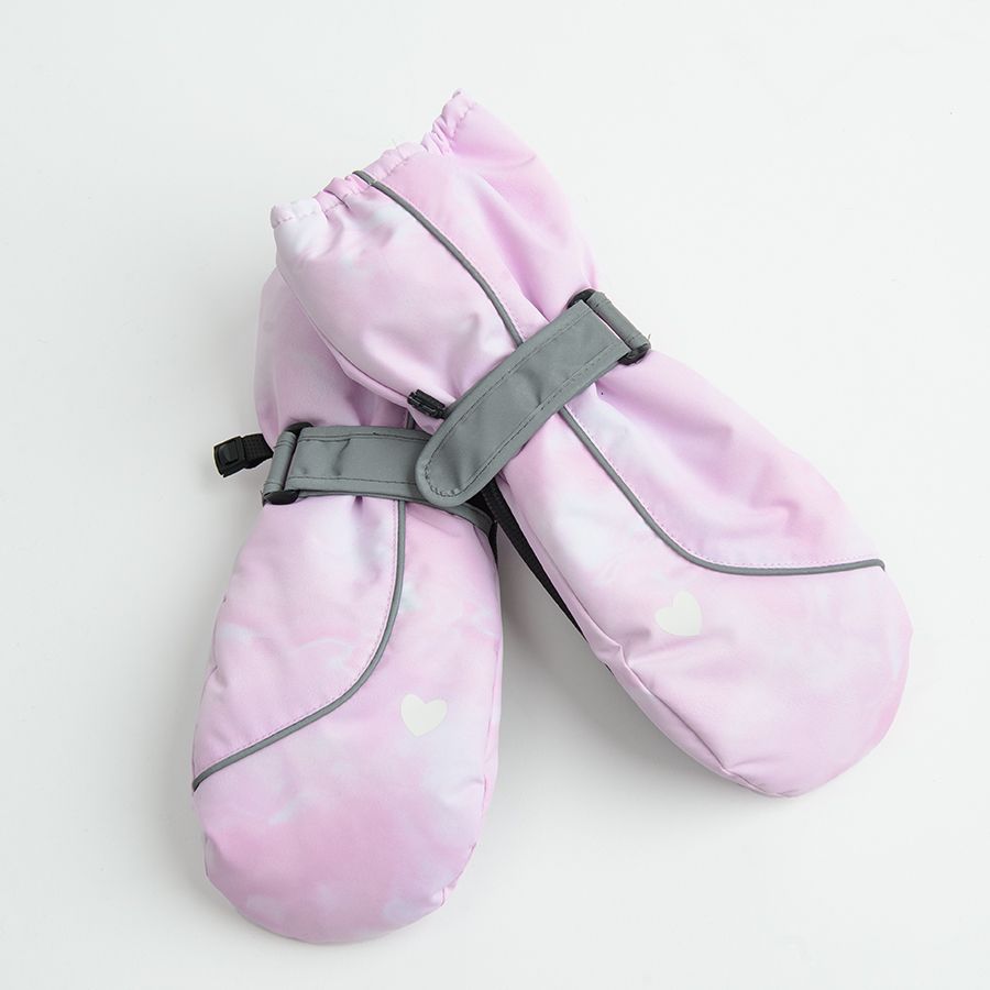 Γάντια σκι ροζ με εφέ tie dye και στάμπα καρδούλα