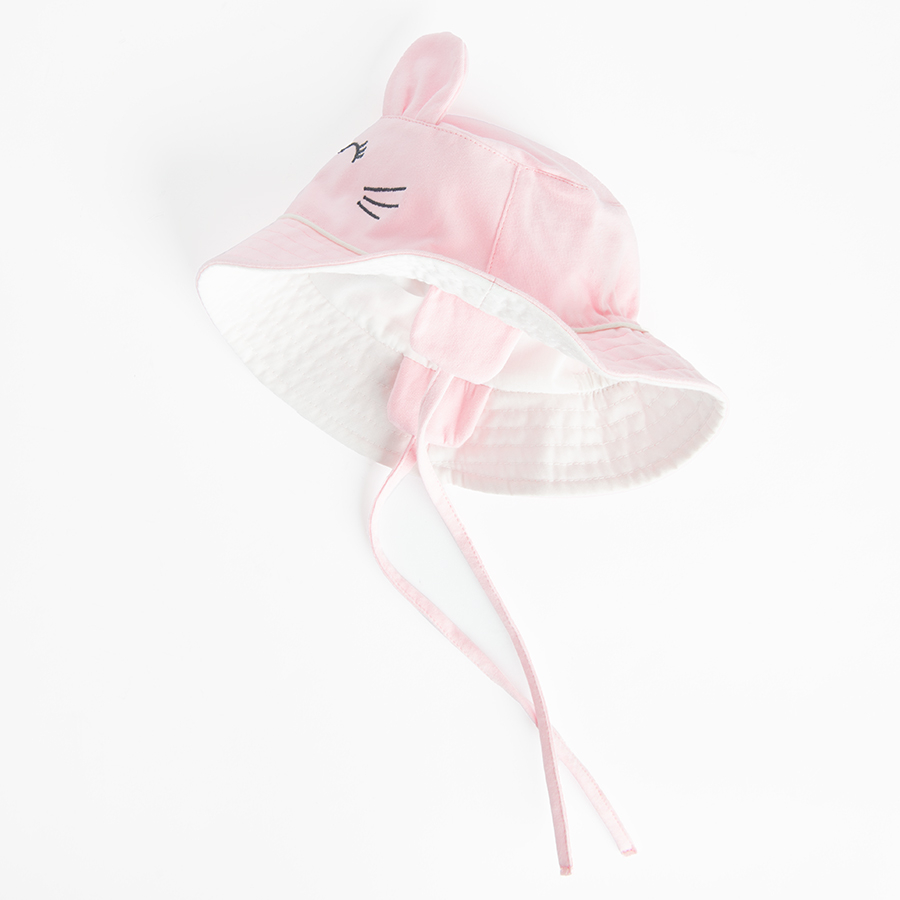 Pink summer hat with kitten face print