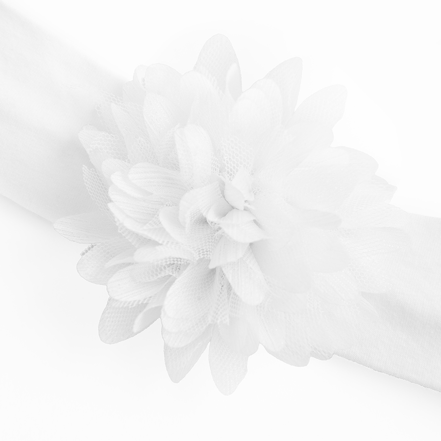 Κορδέλα μαλλιών λευκή με κεντημένο λουλούδι