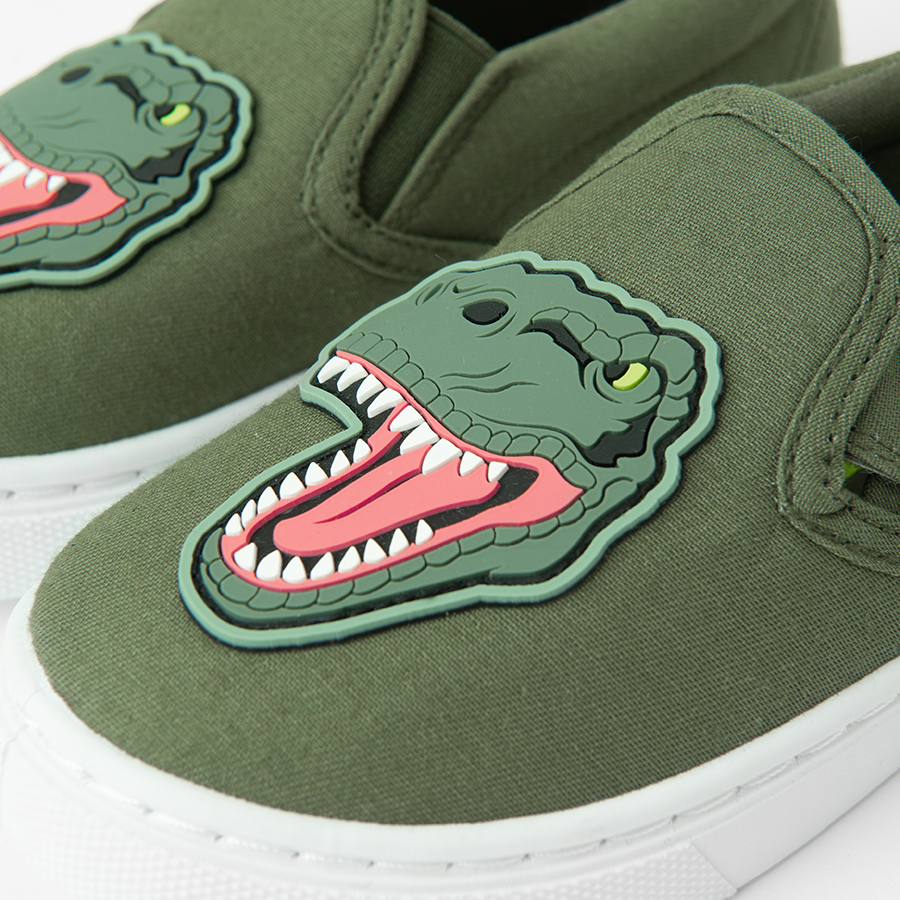 Khaki shoes with dinosaur print