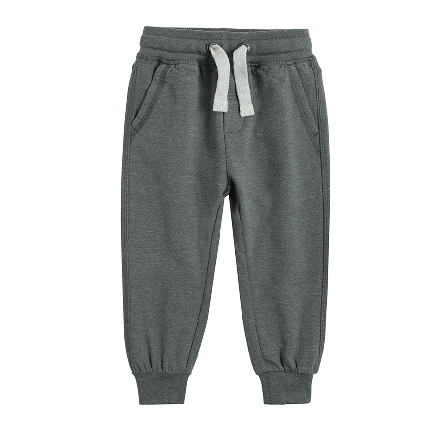 Grey jogging pants with adjustable waist