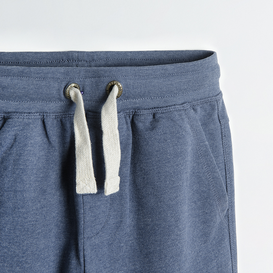Blue melange jogging pants with adjustable waist