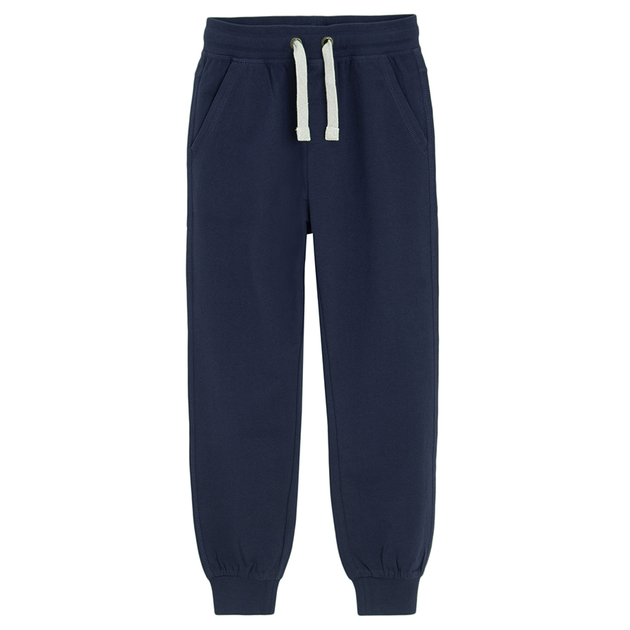 Navy blue pants with adjustable waist