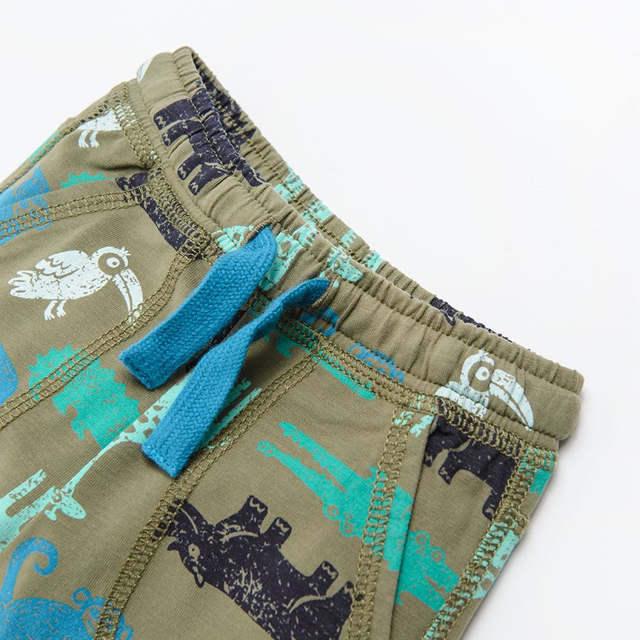 Jogging pants with cord and jungle animals print