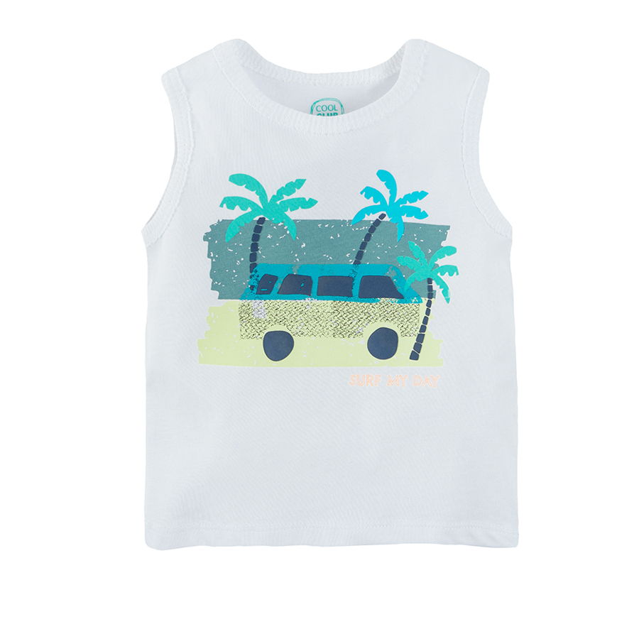 Sleeveless blouse with bus and palm trees