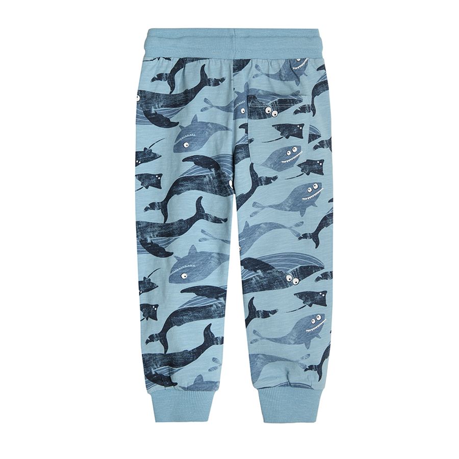 Red and light blue with whales print jogging pants 2-pack