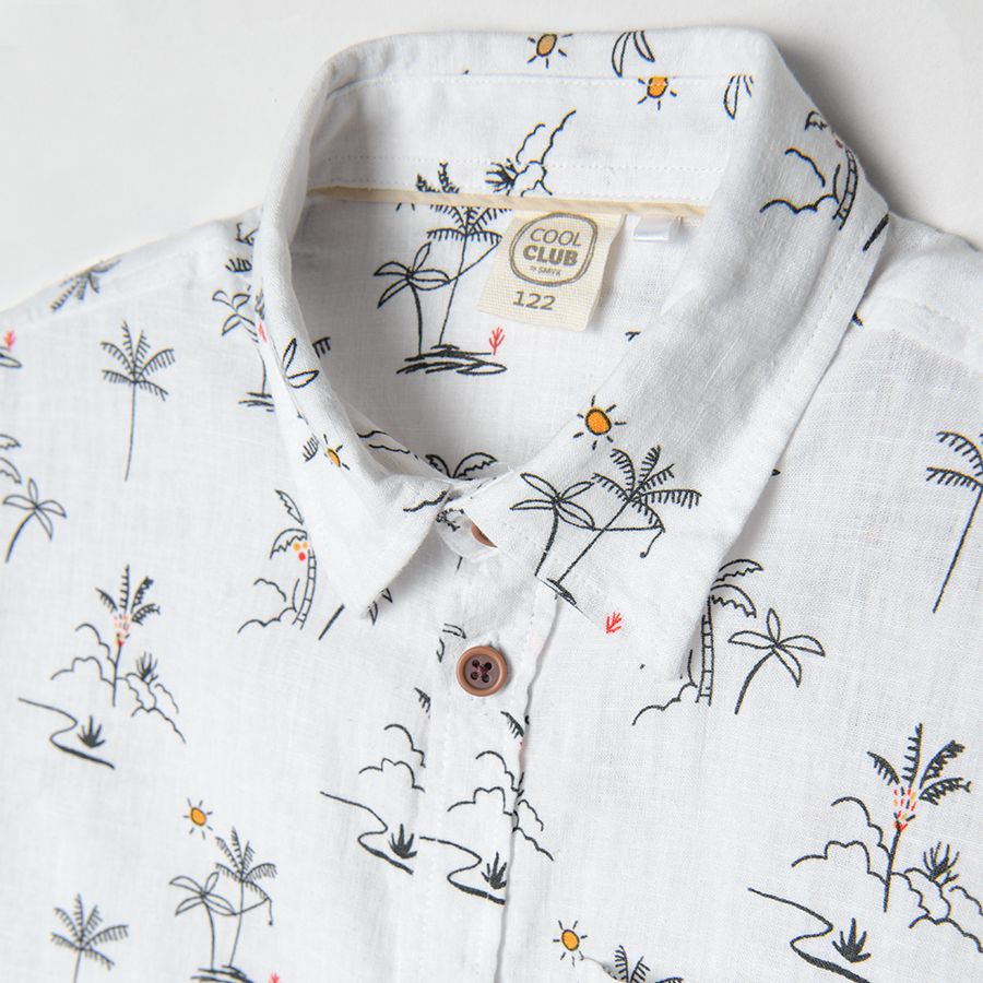 Short sleeve shirt with colar and palm trees print