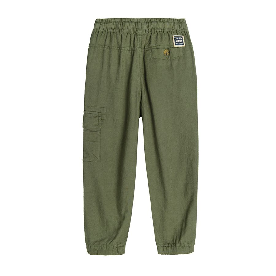 Khaki linen trousers with cord and side pocket