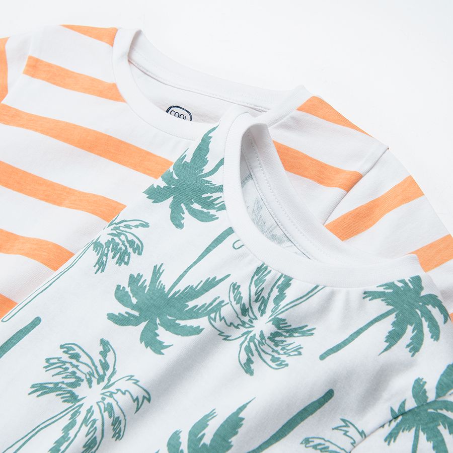 Short sleeve striped  blouses with palm tress print 2-pack