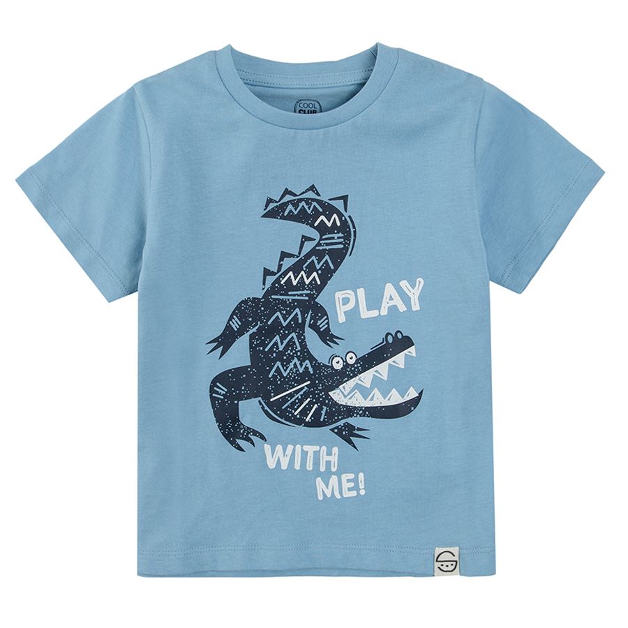 Μπλούζα κοντομάνικη γαλάζια με στάμπα δεινόσαυρος "PLAY WITH ME"