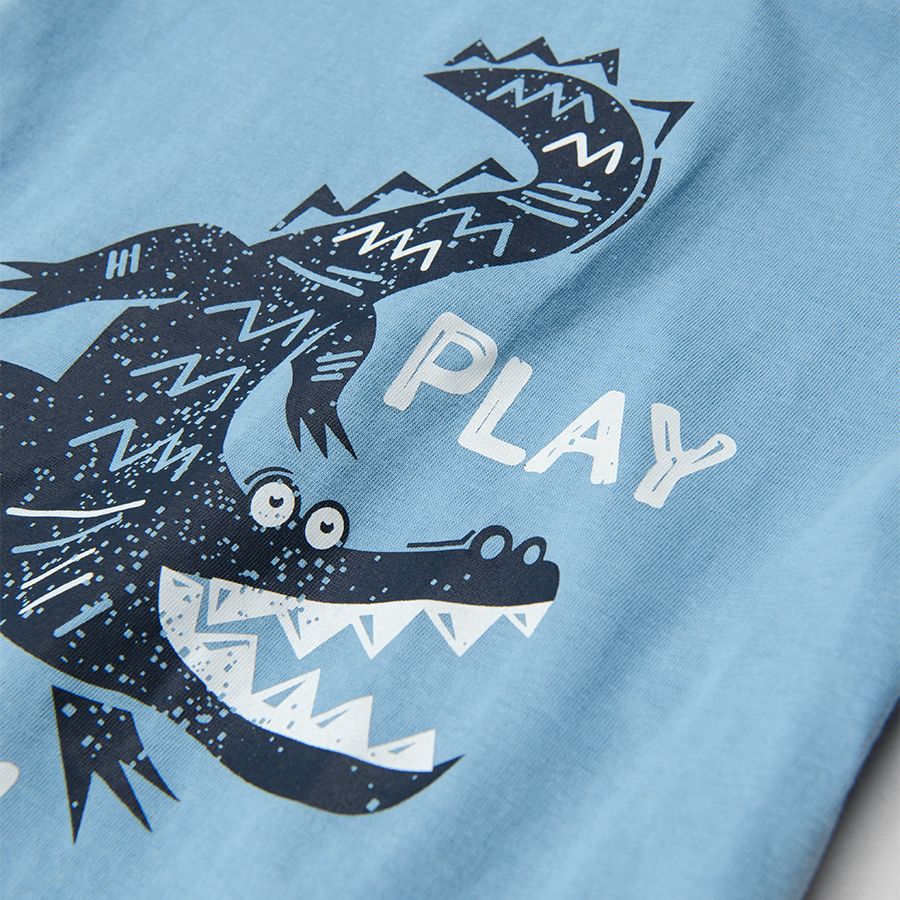 Μπλούζα κοντομάνικη γαλάζια με στάμπα δεινόσαυρος "PLAY WITH ME"