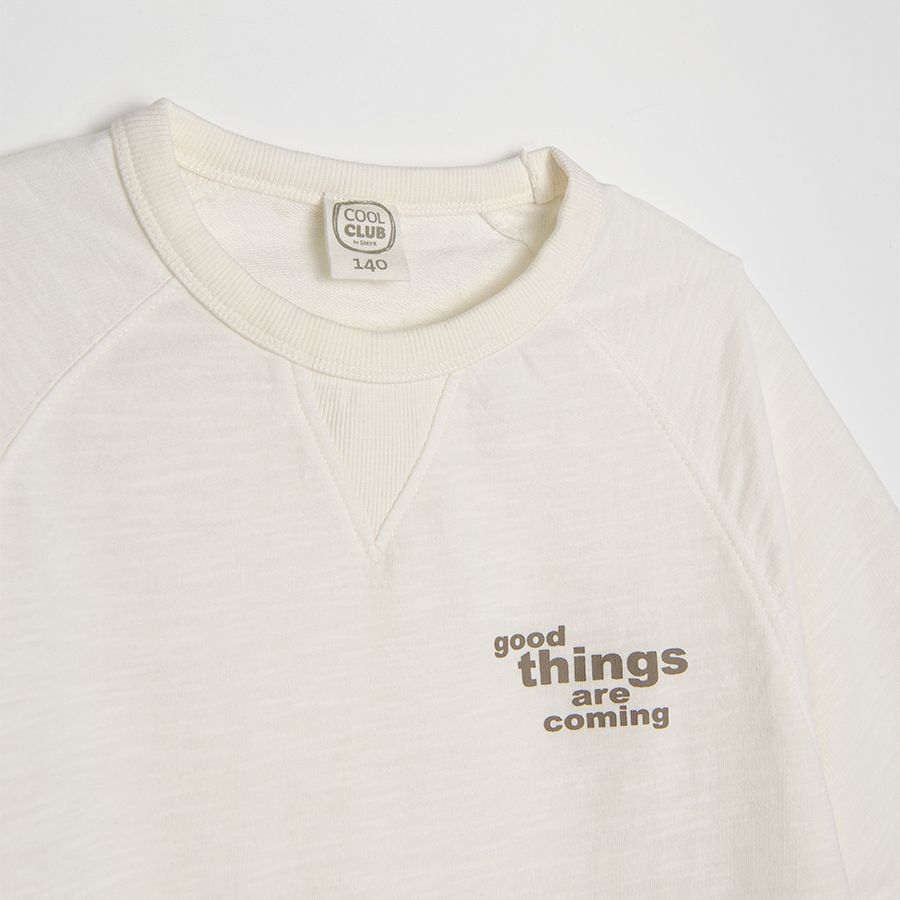 Μπλούζα κοντομάνικη λευκή με στάμπα "good things are coming"