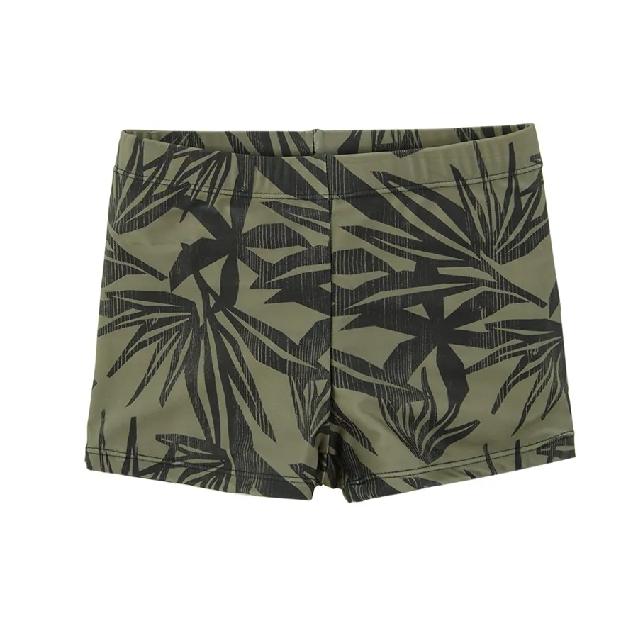 Swimming trunks with tropical leaves prints and UV+50