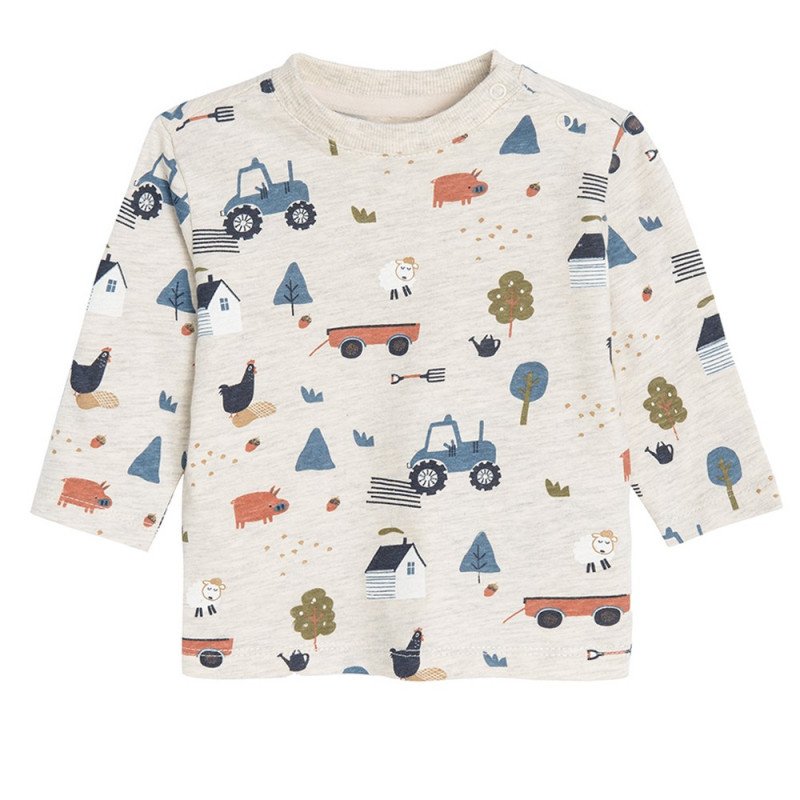 Beige melange long sleeve farm life blouse