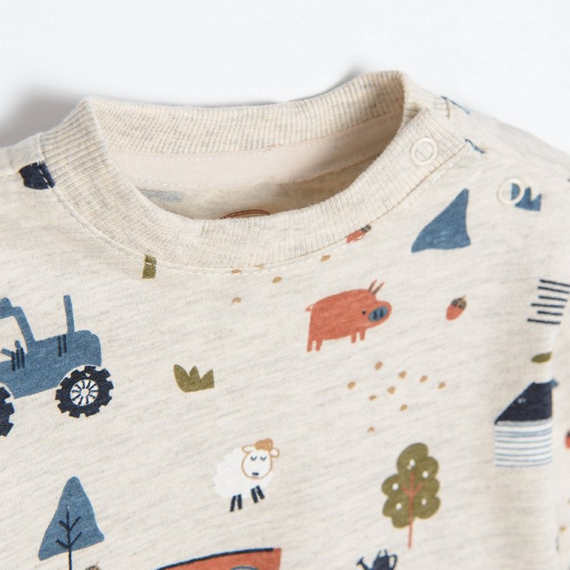 Beige melange long sleeve farm life blouse