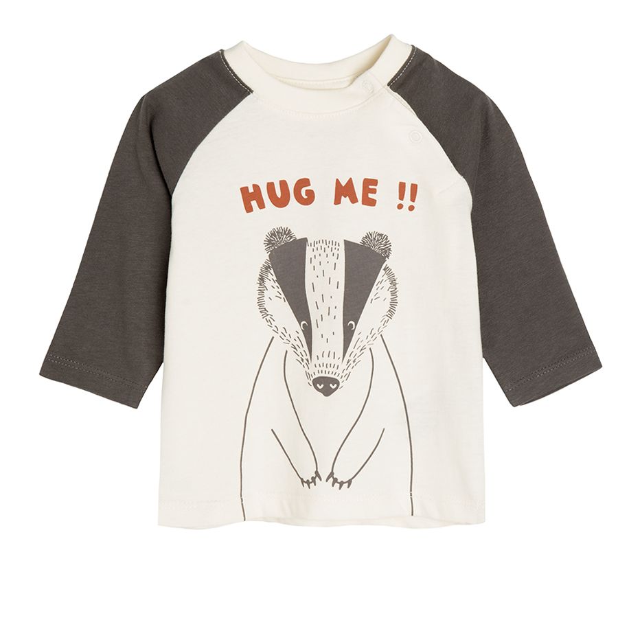 Μπλούζα μακρυμάνικη γκρι με στάμπα ρακούν "hug me"