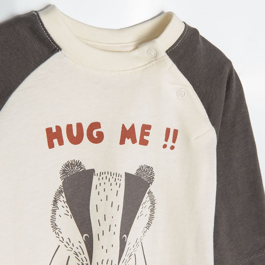 Μπλούζα μακρυμάνικη γκρι με στάμπα ρακούν "hug me"