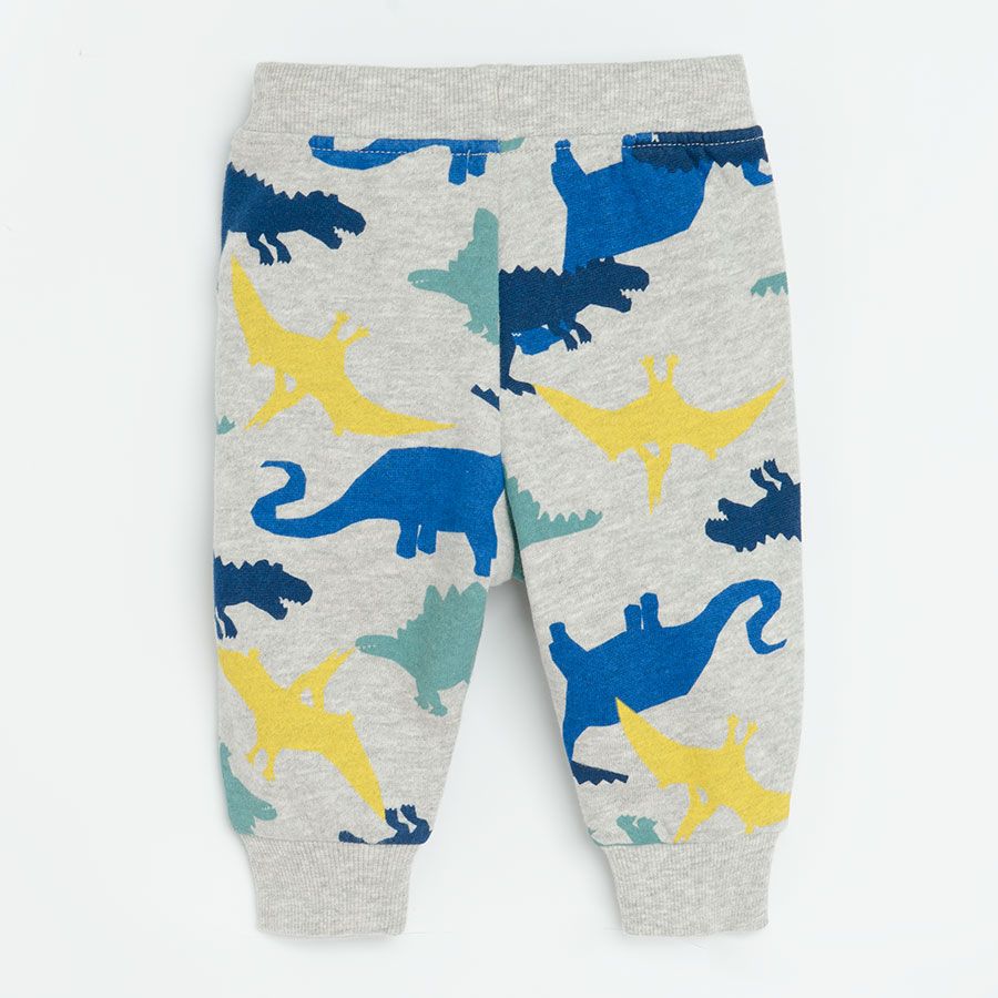 Grey jogging pants with adjustable waist and dinsoaurs print