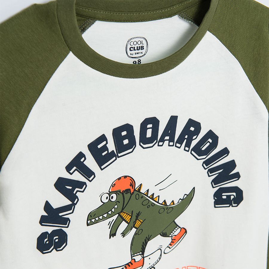 Μπλούζα μακρυμάνικη λευκό πράσινο με θέμα "Skateboard"