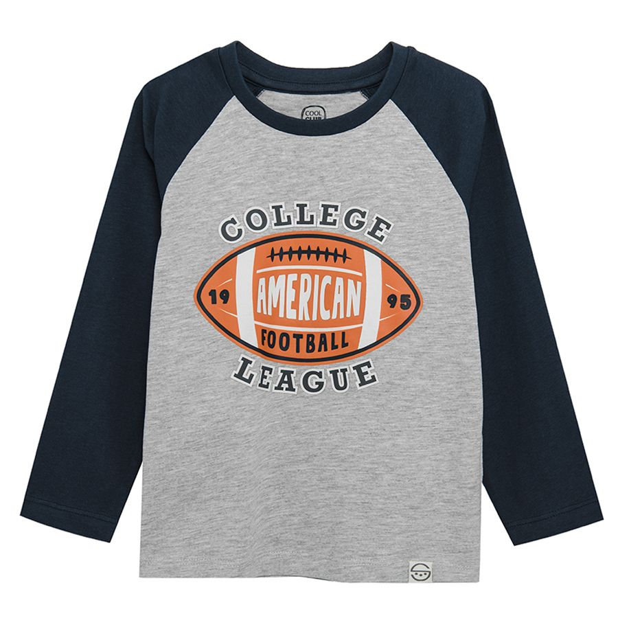 Μπλούζα μακρυμάνικη μπλε γκρι με στάμπα "College American Football Leage"